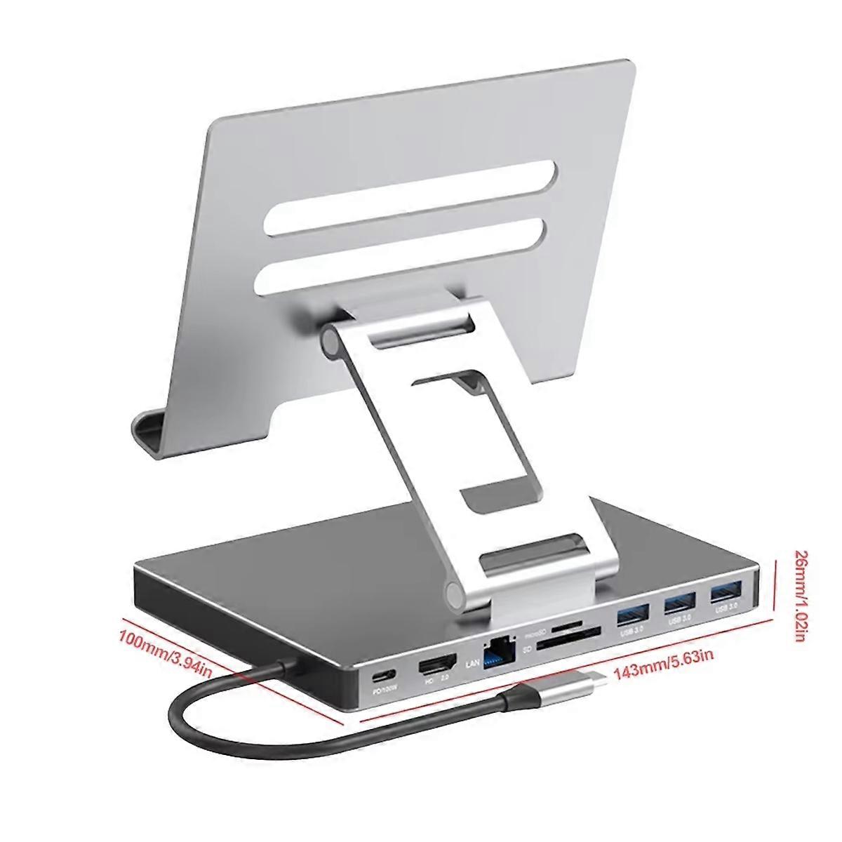 dokkingstasjon bærbar stativ aluminiumslegering multiport hub PD usb3.0 stativ SD TF-spor Gigabit Ethernet dokkingstasjon, A