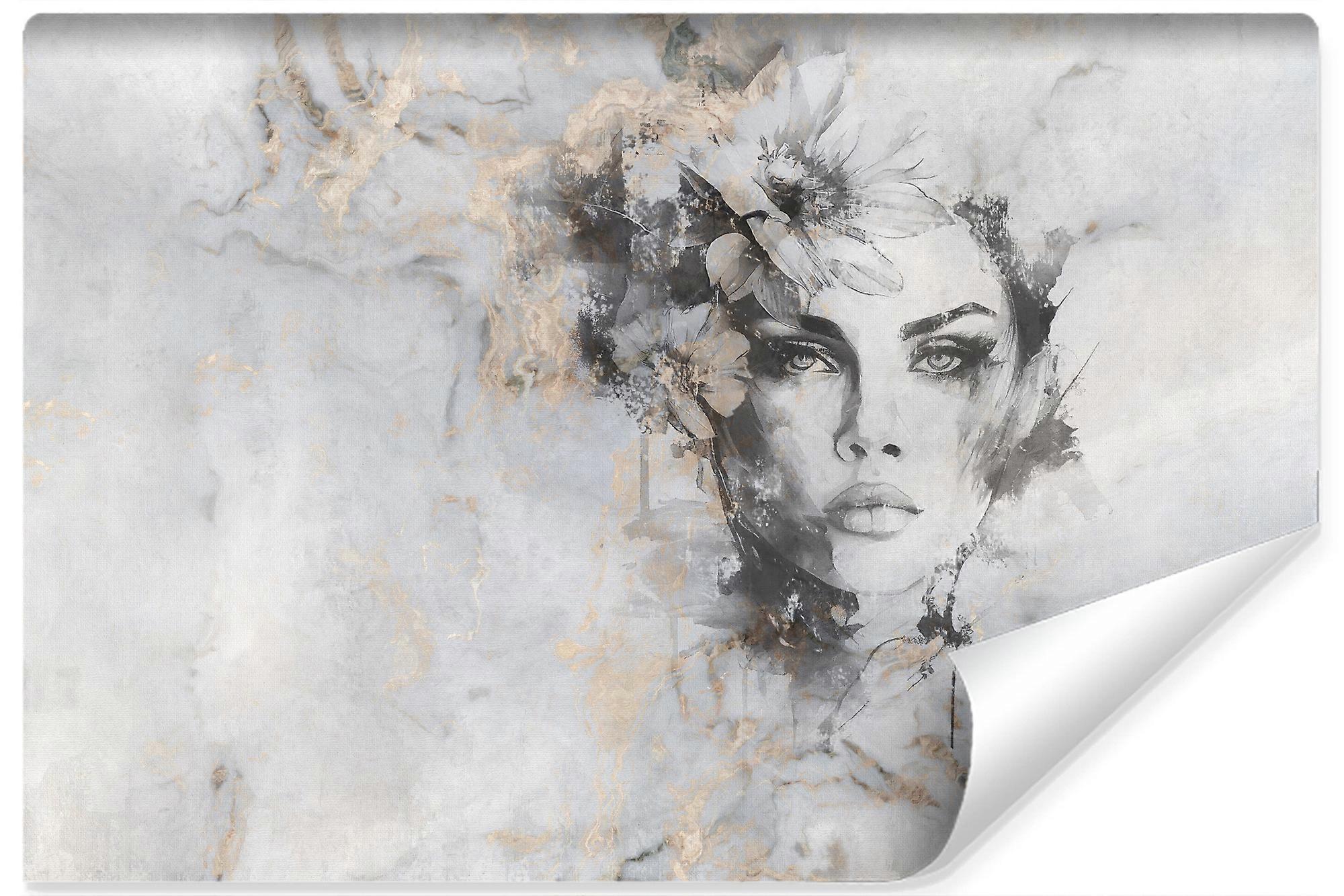 VÄGGMÅLNING FÖR VARDAGSRUM SOVRUM KVINNA PORTRÄTT BETONG VÄGGMÅLNINGAR