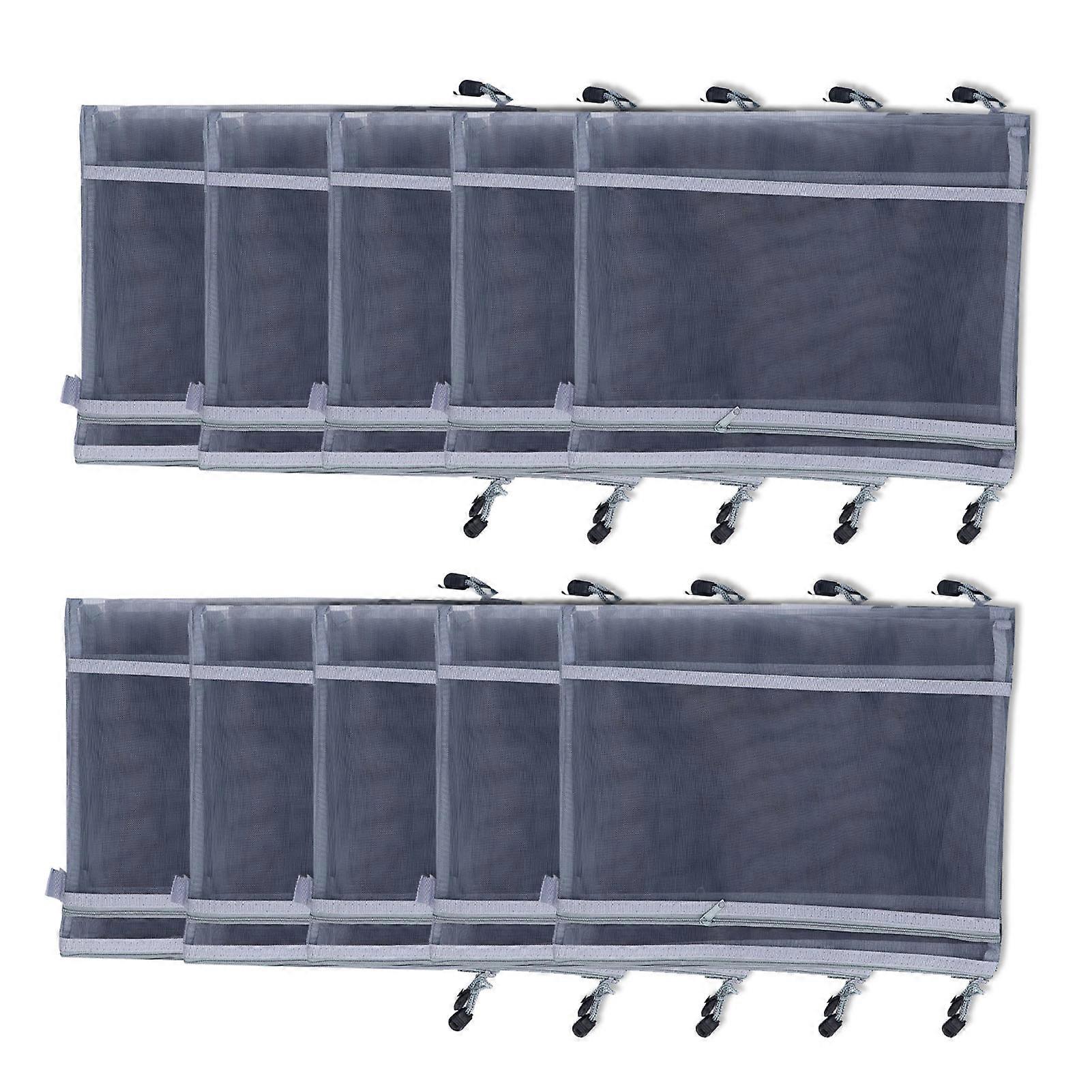Effortless Organization: 10PCS Grey A4 Double Layer Mesh Zipper Pouch Bags with Handle - Perfect for Office & School
