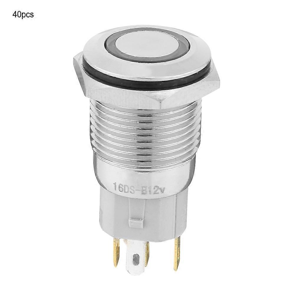 40pcs 16mm Self-locking Metal Push Button Switch 12V LED Light 5-Pin (Blue)