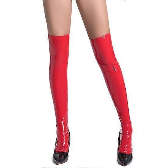 1 Pair Women Stockings Glossy Faux Leather Soft Elastic Anti-slip Breathable Solid Color Over Knee Length Slim Fit Club Party Cosplay Stage Show