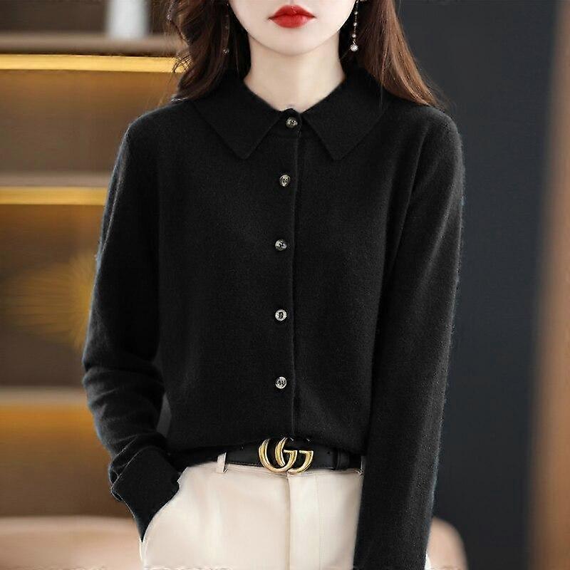 Women's Wool Knit Cardigan Jacket Loose Polo Collar Sweater Outer Solid Color Button Knit Shirt Pullover Korean Autumn Winter T-shirt