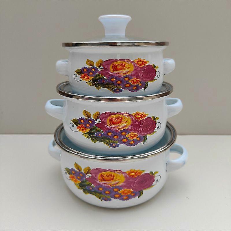 Small pot enamel double-ear pot mini pot enamel soup pot stew pot instant noodle school canteen with rice heating pot portable
