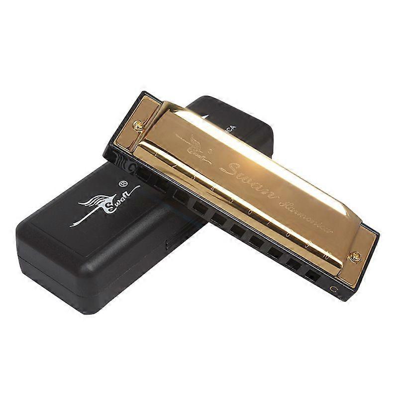 C Blues Harmonica for Beginners - 10 Holes in Gold, Perfect for All Ages