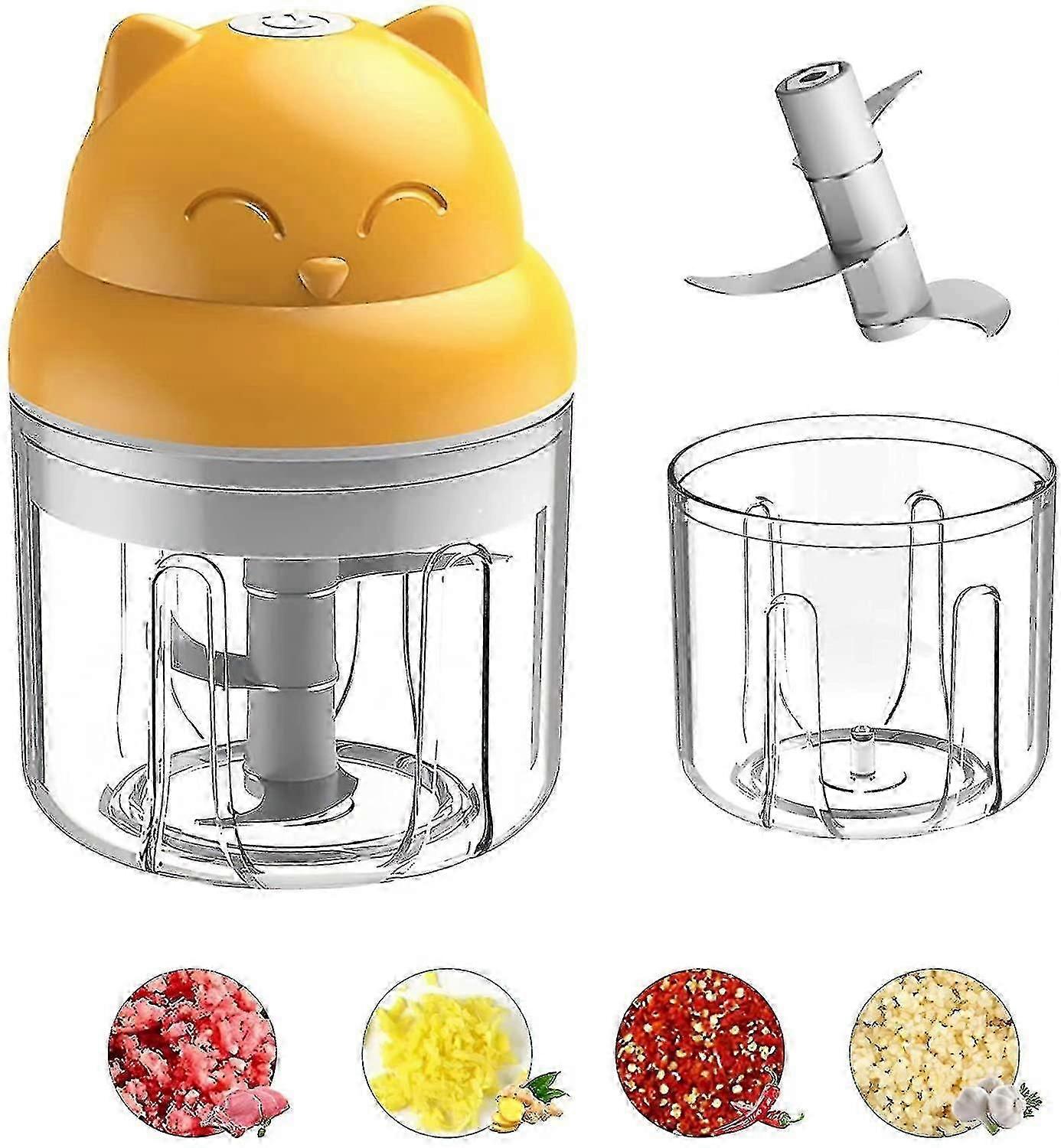 Electric Chopper, 250 Ml Wireless Portable One Button Operation For Garlic, Chilli, Vegetables(yellow)