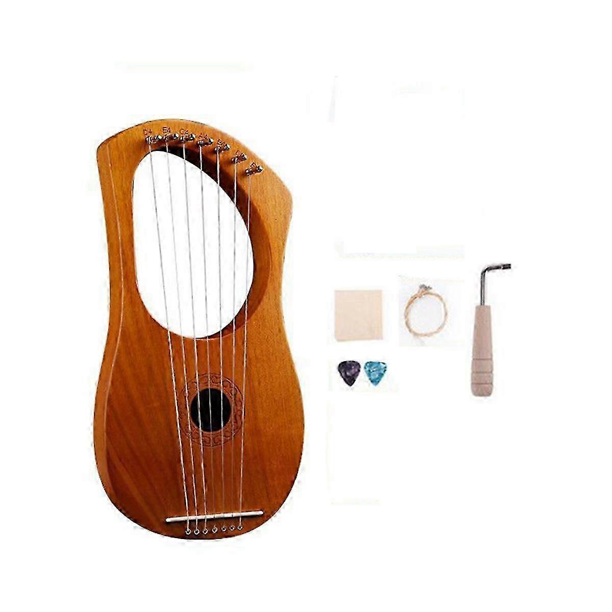 7 String Lyre Harp Wood String Instrument with Carry Bag Extra String Set and Accessaries Style B