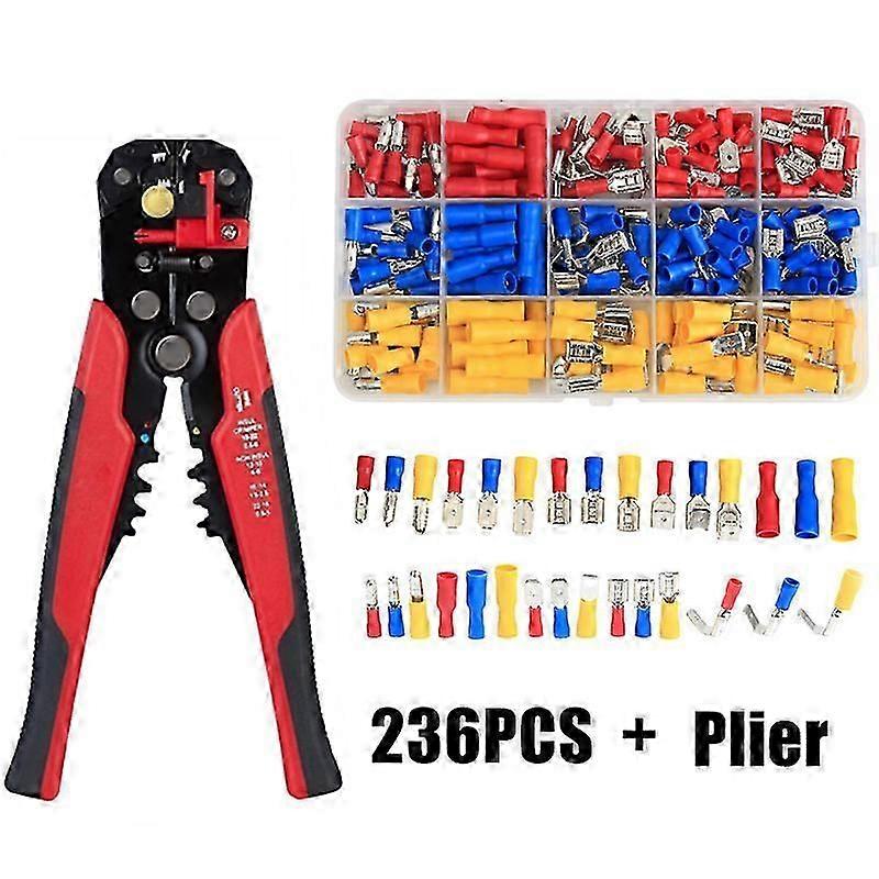 236PCS Assorted Spade Bullet Piggyback Wire Crimp Terminals Electrical Wire Connector Crimp Plier Tool Kit AWG22-10/0.5-6.0mm2