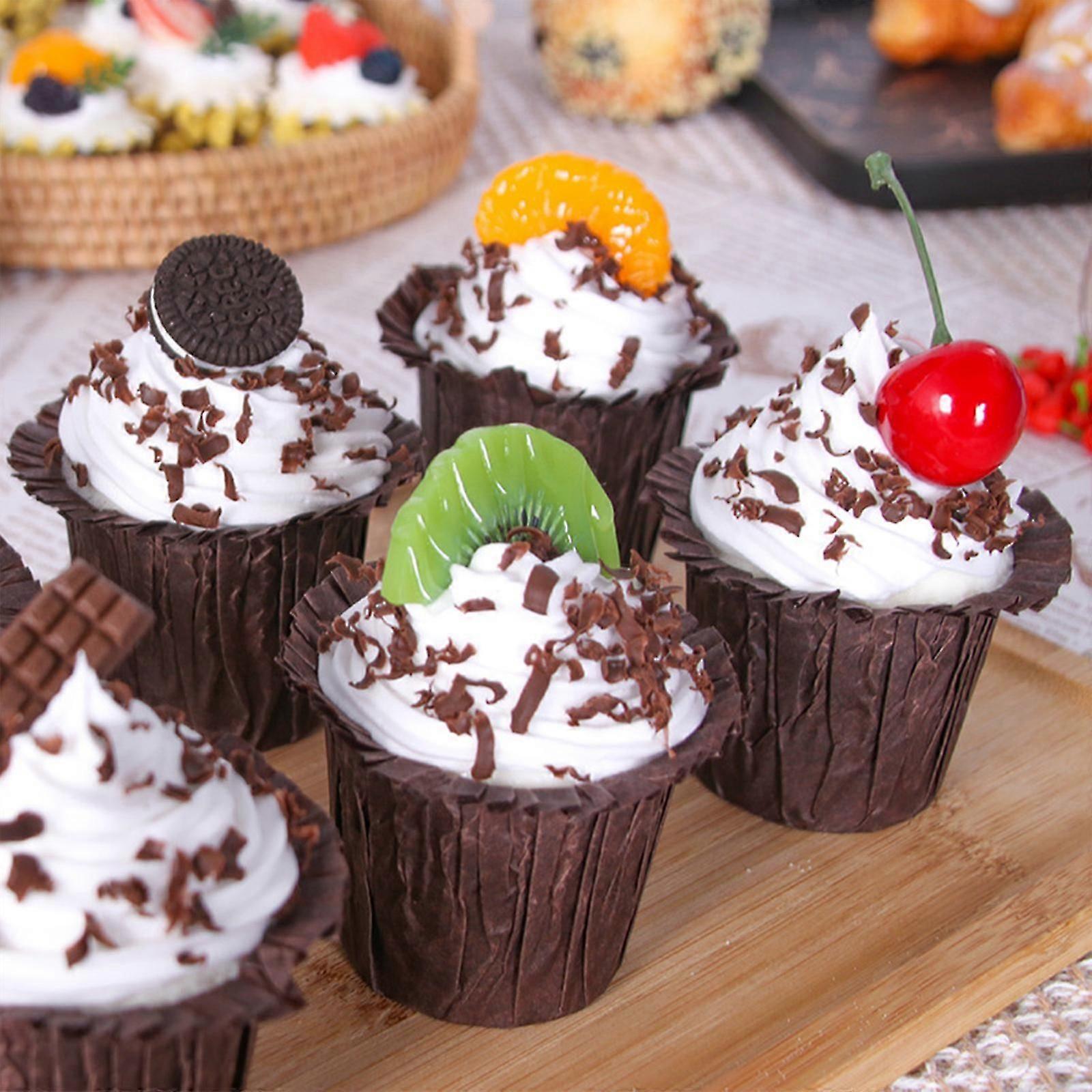 Fake Cupcakes - 6 Pack Artificial Cakes for Display, Photography Props, and Home Decoration
