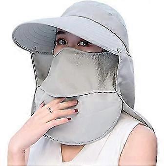 Women Sun Wide Brim UV Protection Fishing Hats Foldable Ponytail Summer Hat with Detachable Flap