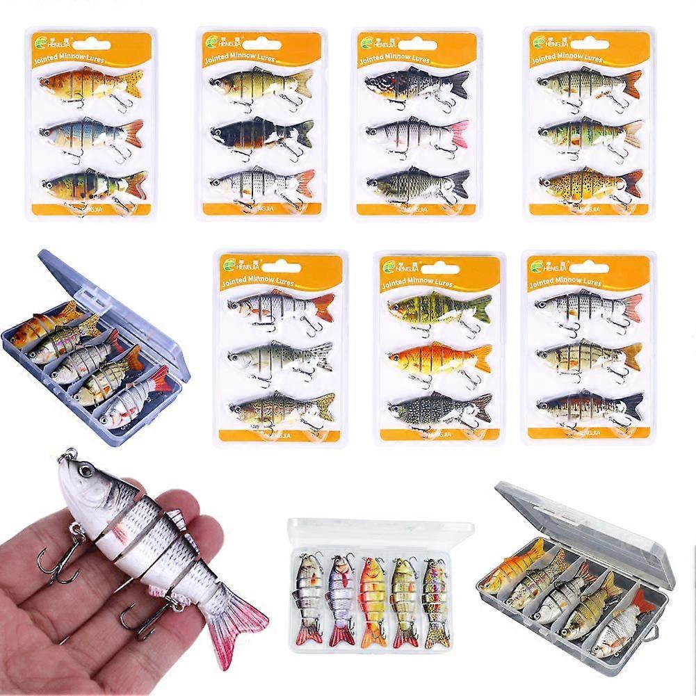 6-Segment Multi Jointed Fishing Lures w/ Box Fishing Bait Crankbait Hooks