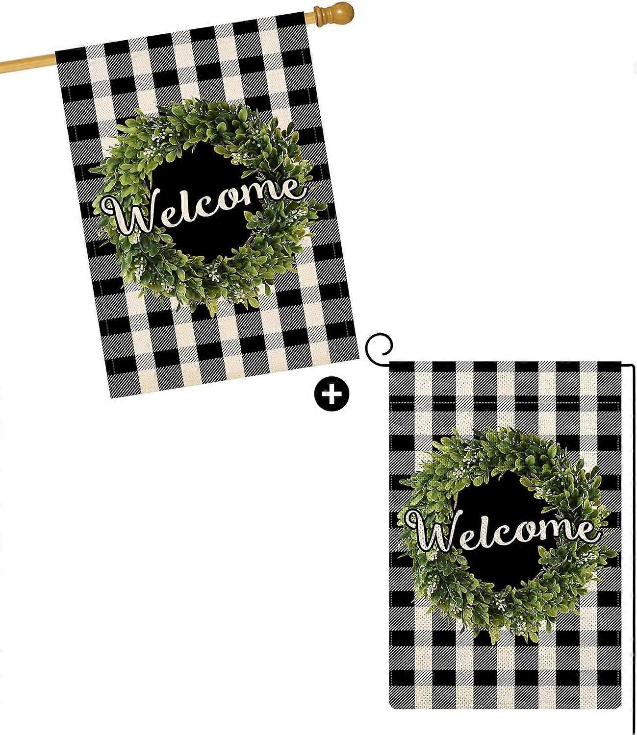 Buksbomkrans velkomsthageflaggbinding med husflagg