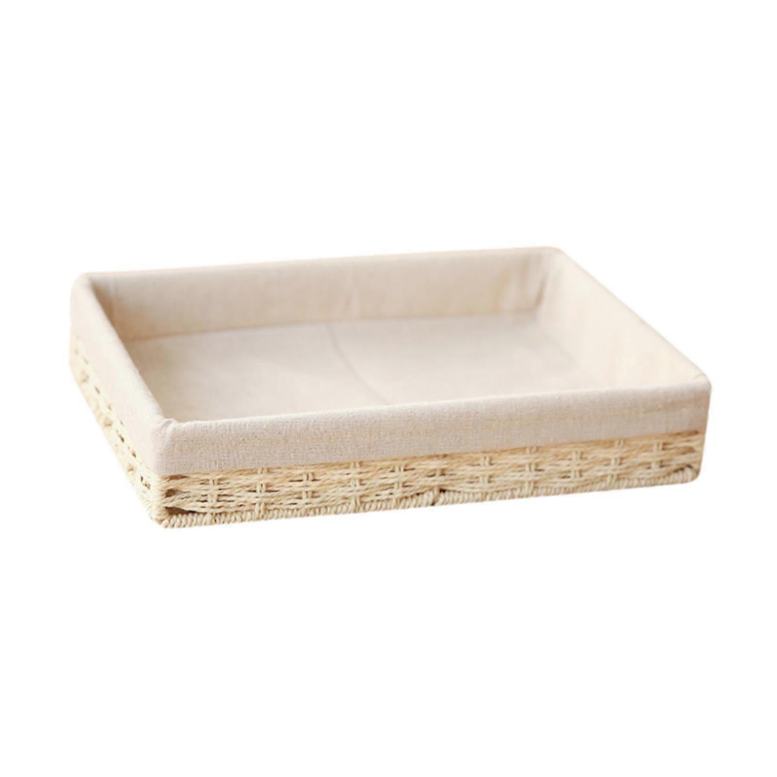 Woven Basket Modern Rectangular Organizer Bin for Fruits Appetizer Breakfast Beige L