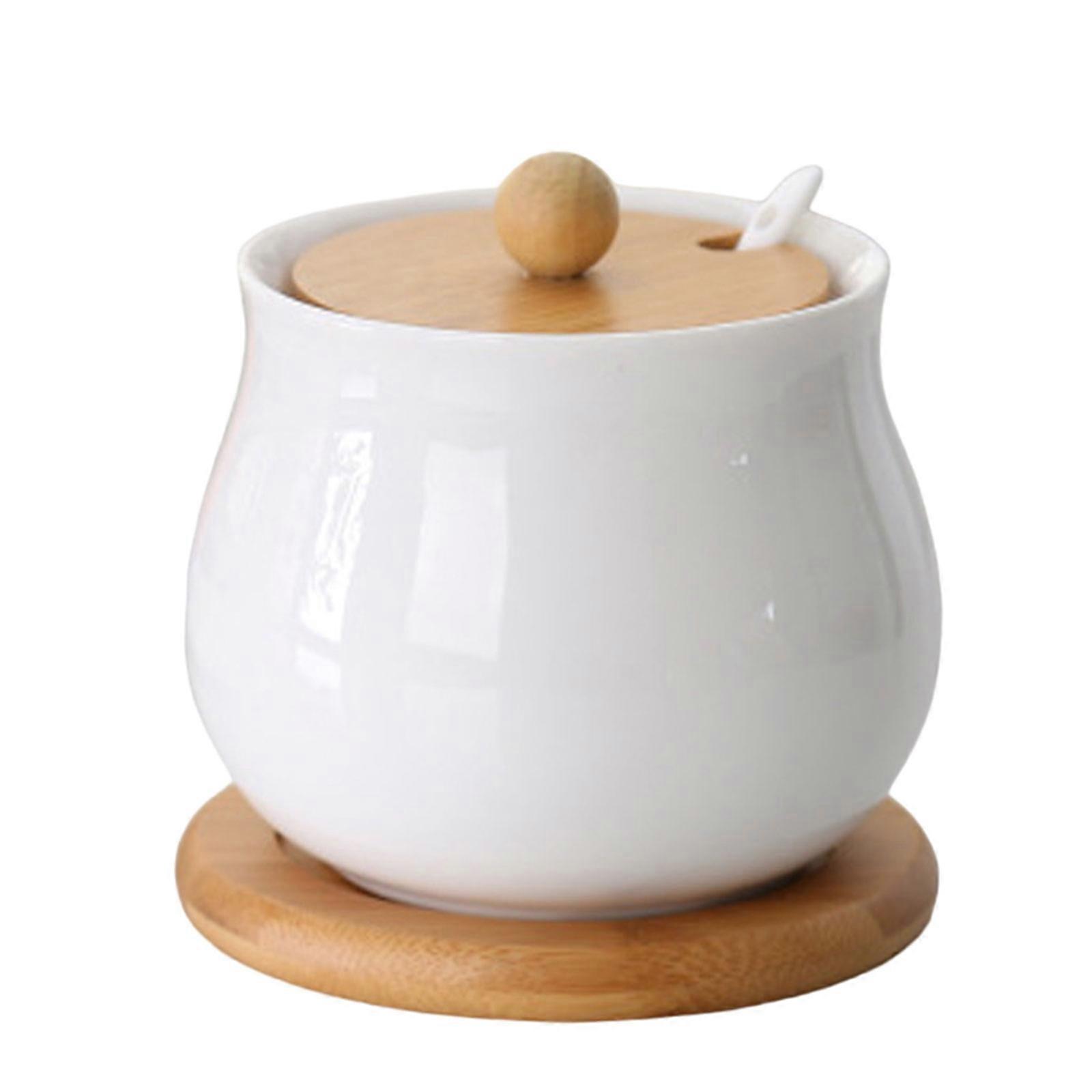 Stylish Ceramic Seasoning Container Functional Kitchen Storage Jars for Condiments with Freshness Sealing Bamboo Lid