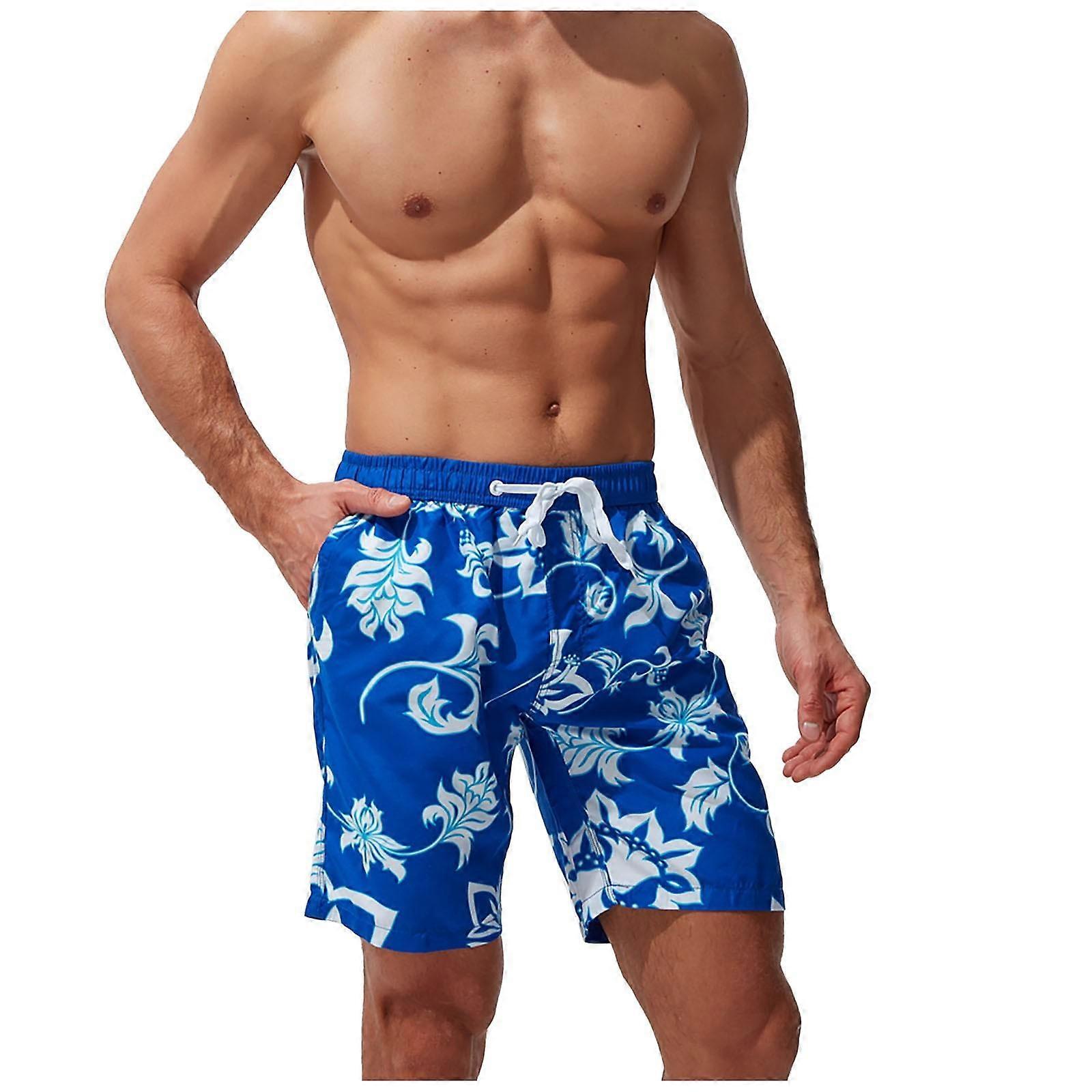 Men Summer Quick Dry Print Lace-Up Beach Pants Surf Shorts Casual Trunks