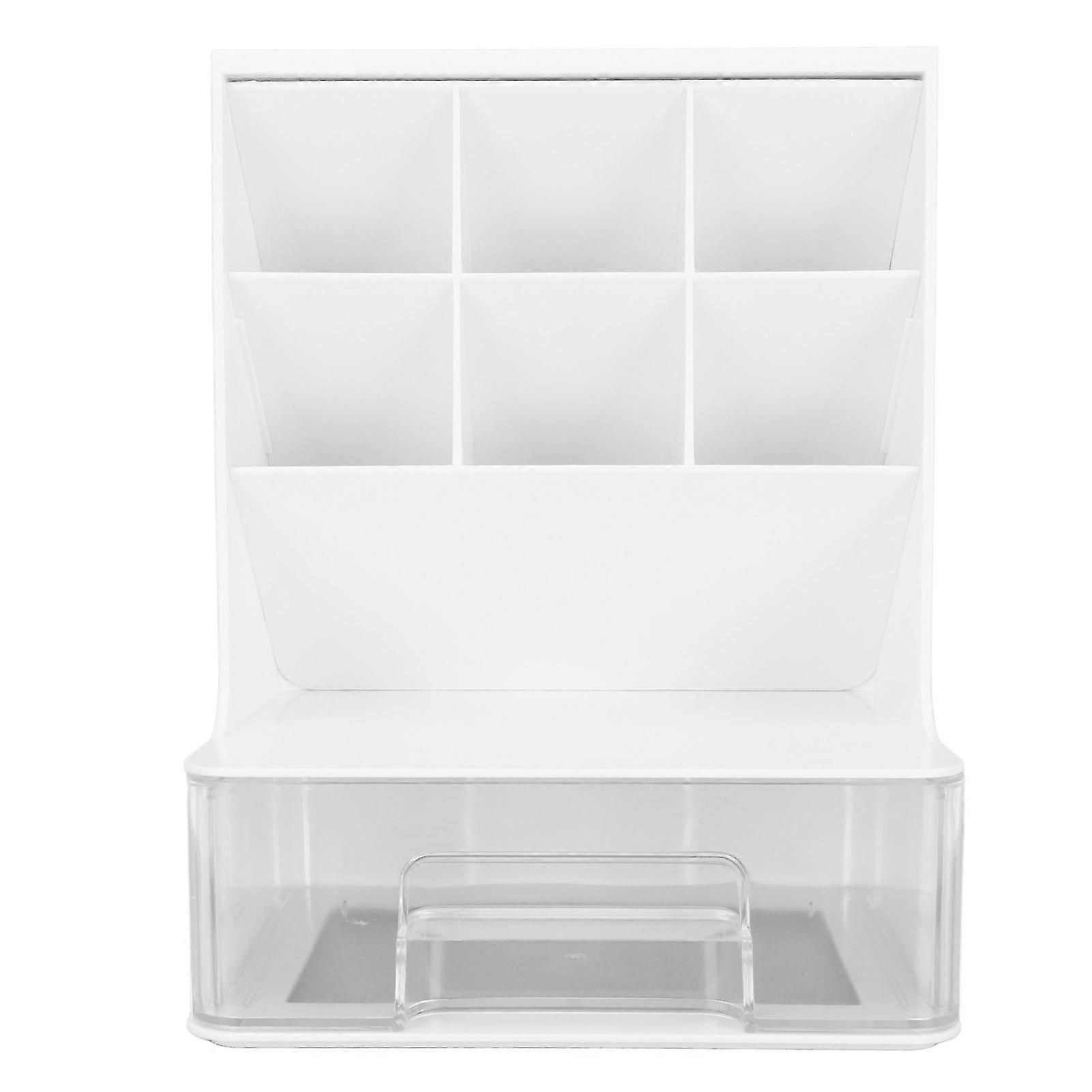 Slant Pen Organizer for Student with Drawer Large Capacity Rounded Corners Desktop Stationary Organizer for School White