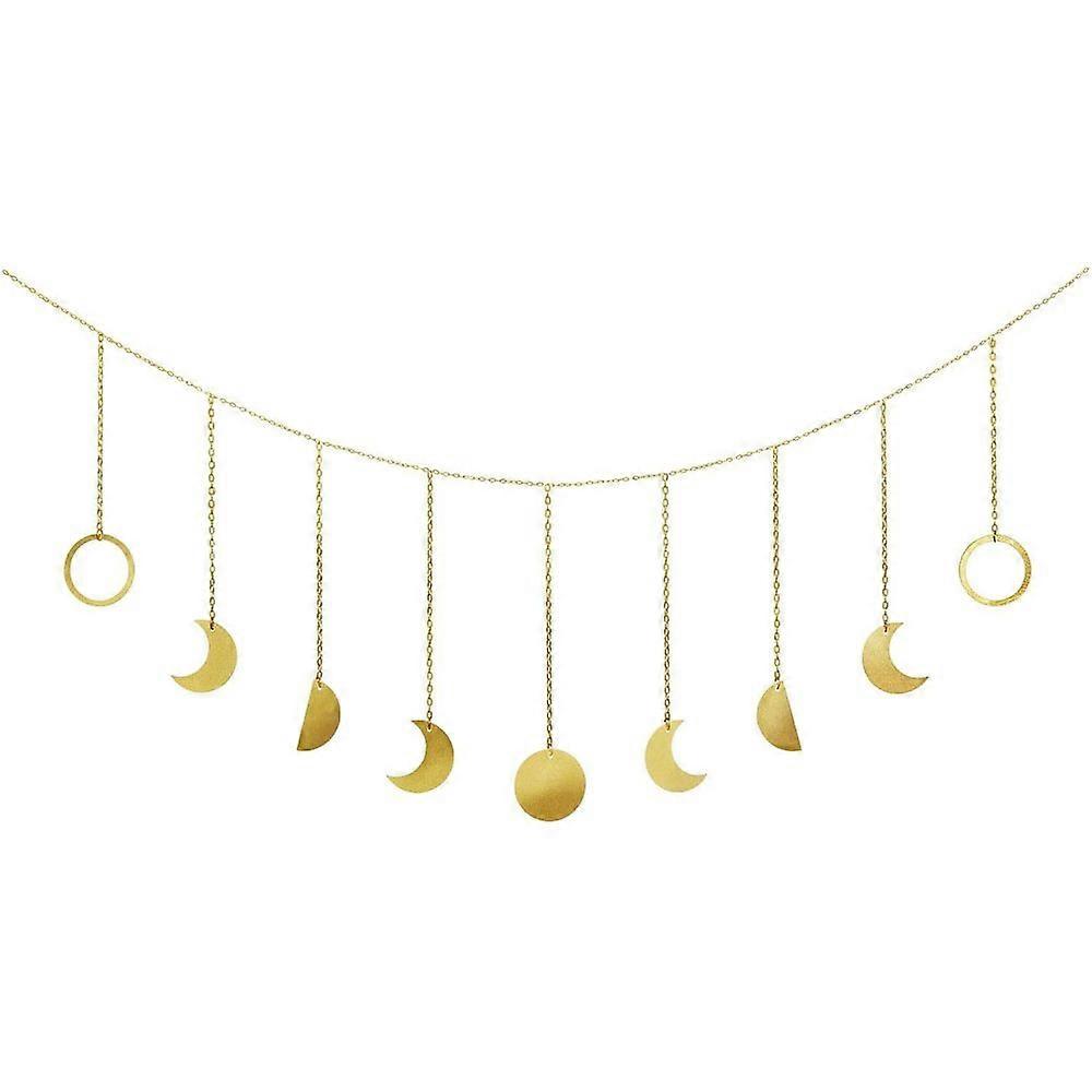 Modern Boho Style Moon Phase Wall Hanging, Changing Process Moon Phase Inspired Design, LED String Light for Bedroom Livingroom Dorm Home Decoration