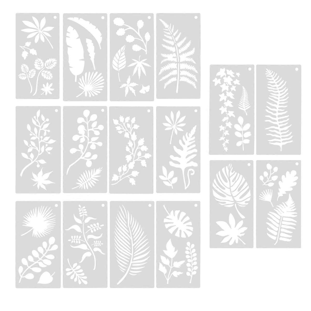 16 Pieces Leaves Stencil Reusable Sheet Painting Stencil Sheet Wall Stencil Leaf Pattern Template Tr