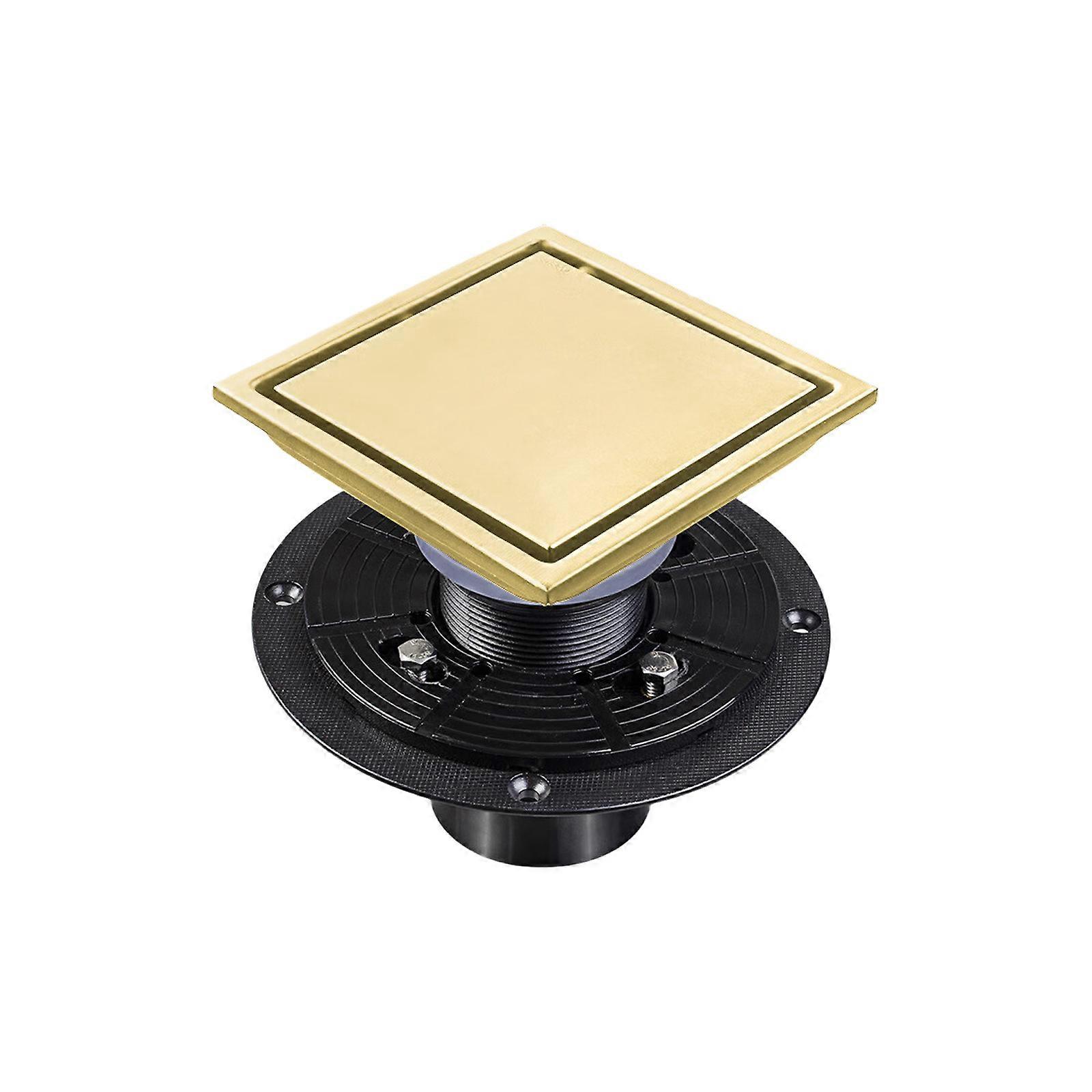 Upgrades 4inch Ralo Quadrado para Banheiro Fácil Manutenção Designings Moderno Ralo Quadrado para Piso Ralo à Prova de Odores para Banheiro 4 polegadas Ouro
