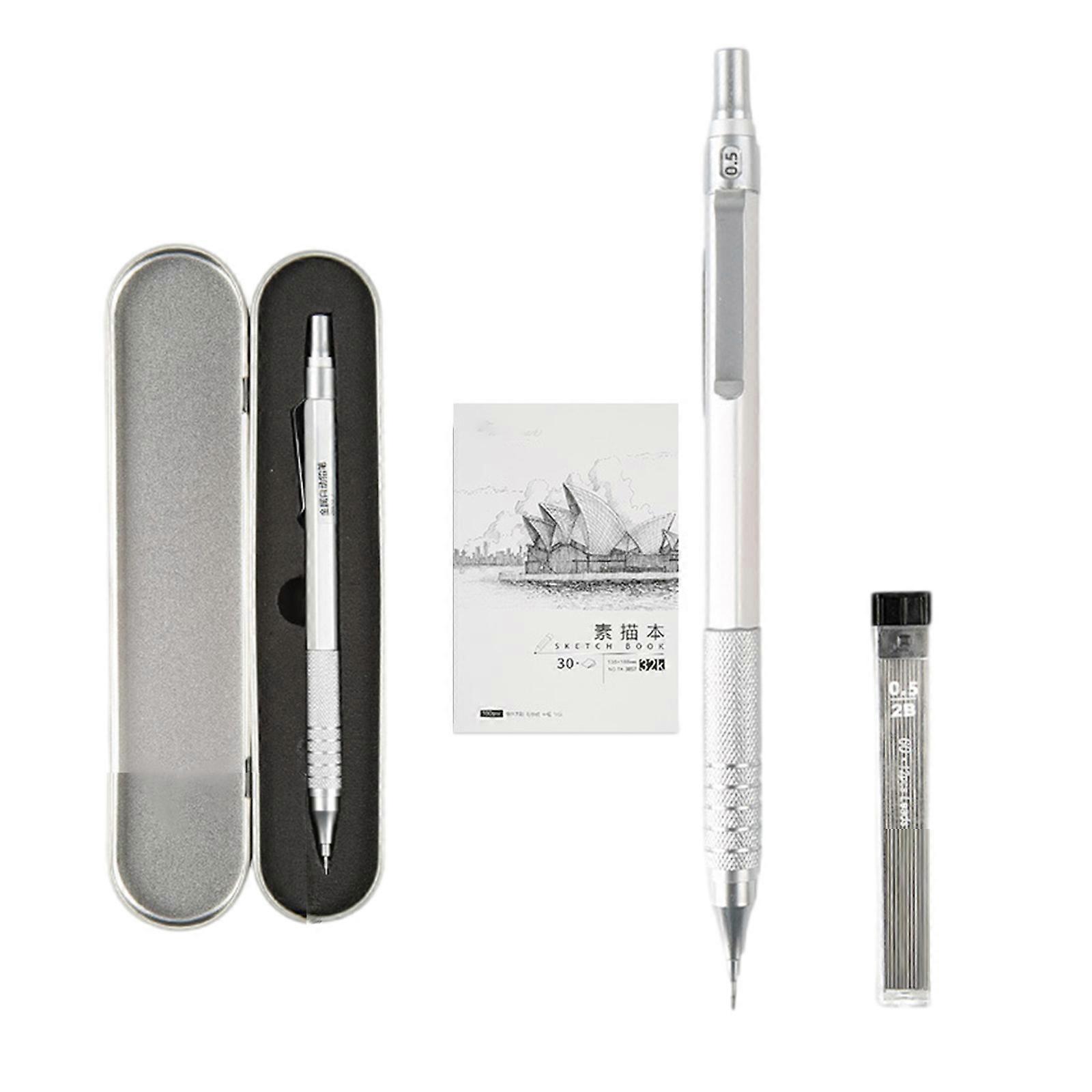 0.5mm Mechanical Pencils Set Sketching Pencils Metal Automatic Pencils Drawing Pencils for Sketching Drawing and Writing silver