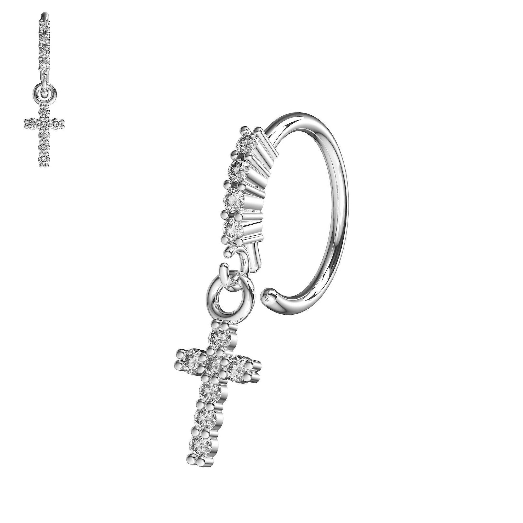 316L Surgical Steel Cz Jewelled Cross Hinged Drop Earring