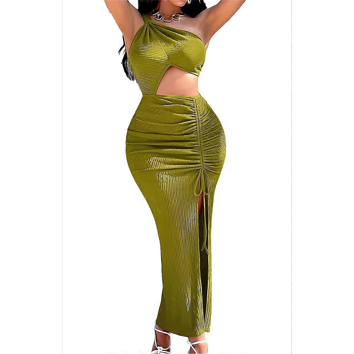 Sleeveless One Shoulder Slit Dress Green XL