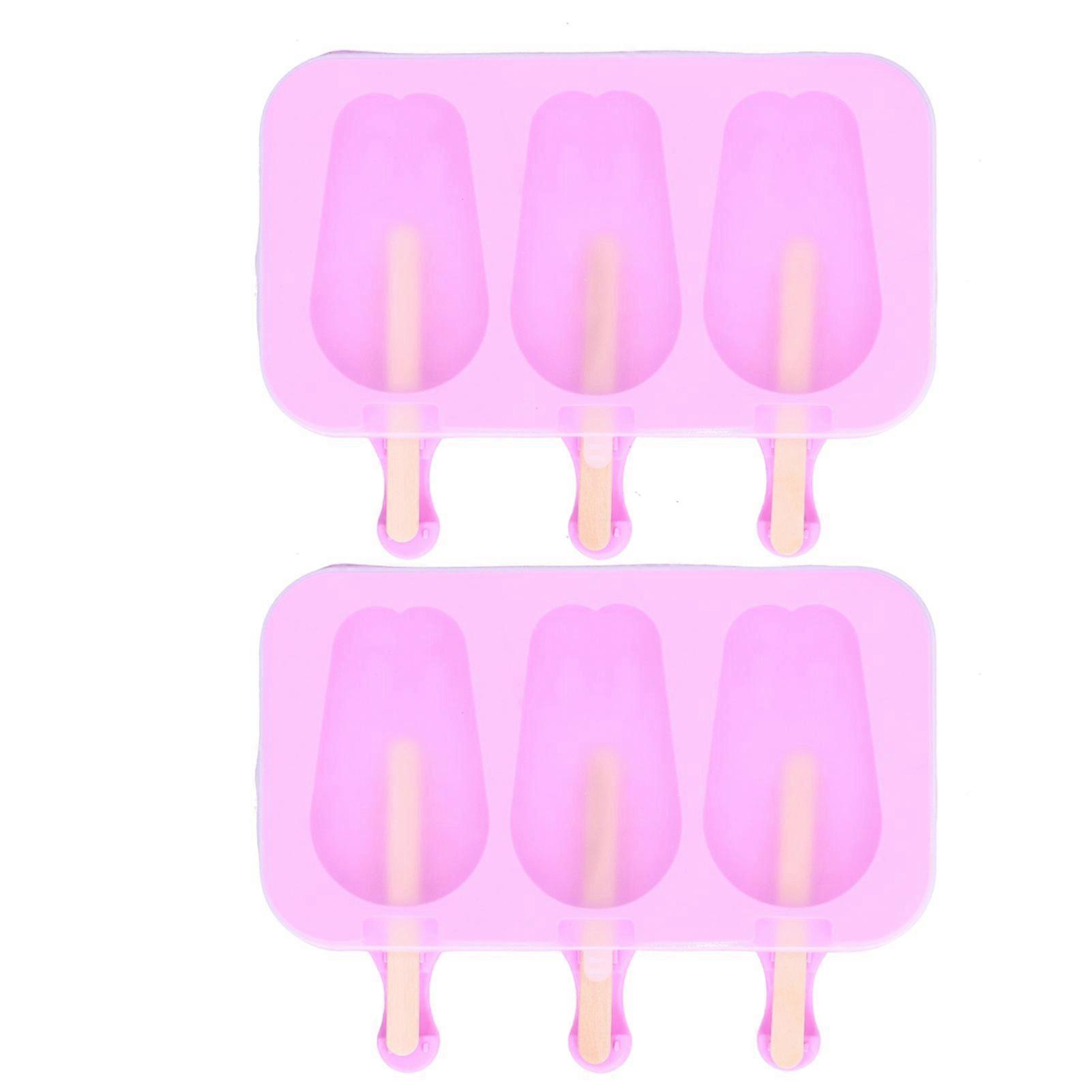 2Pcs 3-Grid Silicone Ice Cream Mold with Lid, Rabbit Shaped for Summer