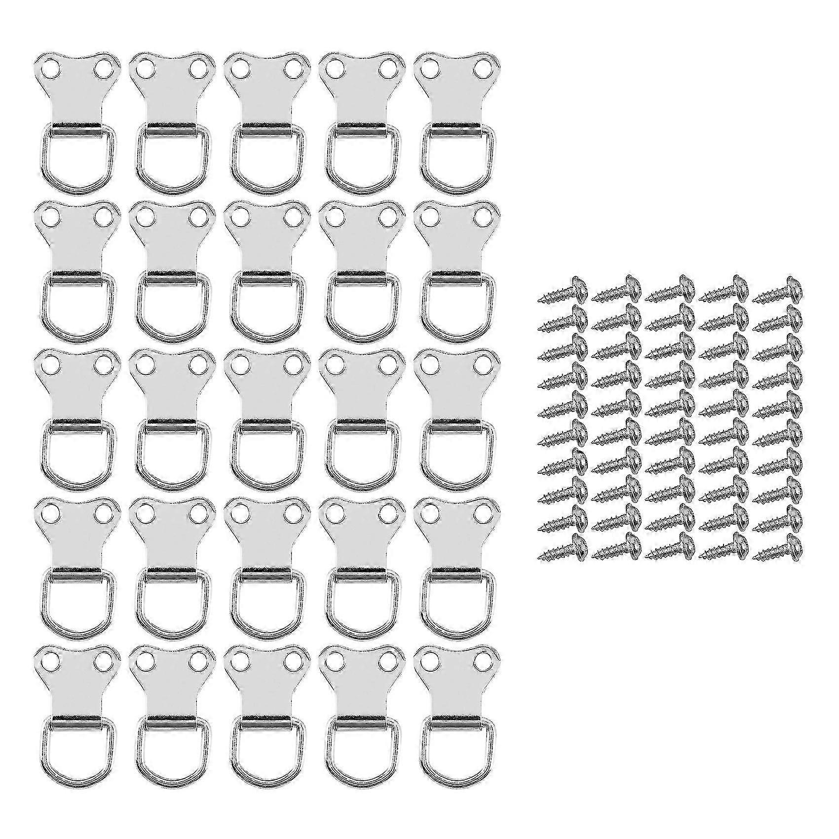 25 Pcs D-ring Hanging Hooks Double Hole Hangers With Screws Silver