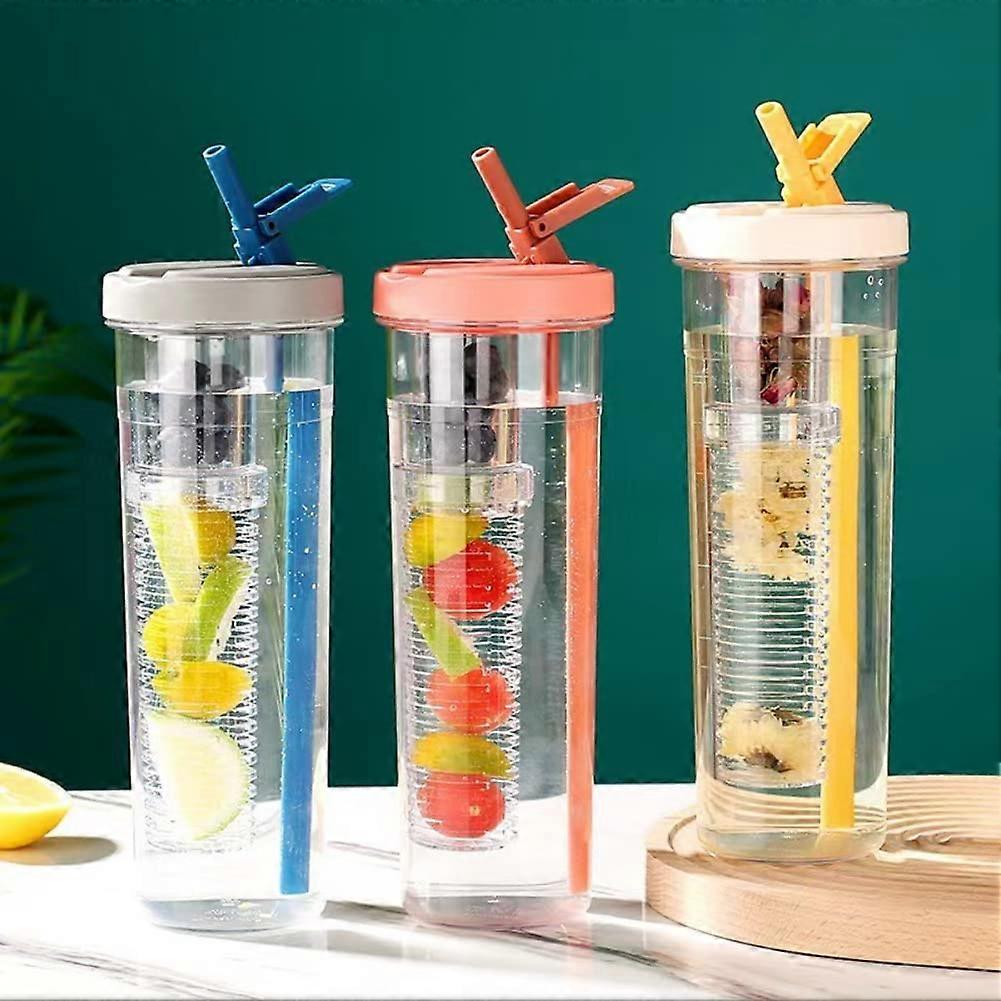 Fruit Infuser Water Bottle with Foldable Straw, Leakproof Shatter-Proof Design, Modern Yellow Water Cup for Hydration