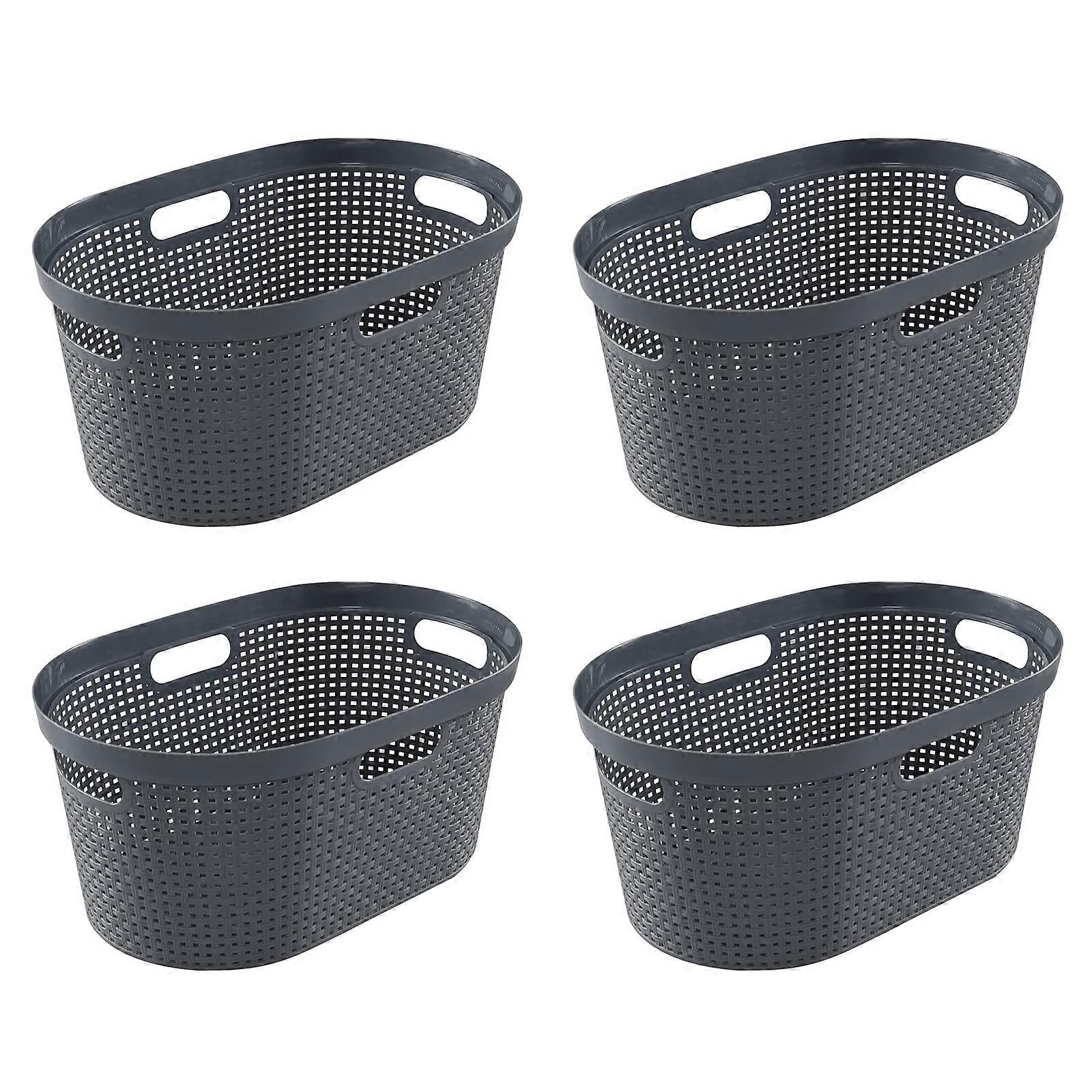 40 Liter Plastic Laundry Basket Set of 4 with Cut-Out Handles in Gray for Home and Apartment Use