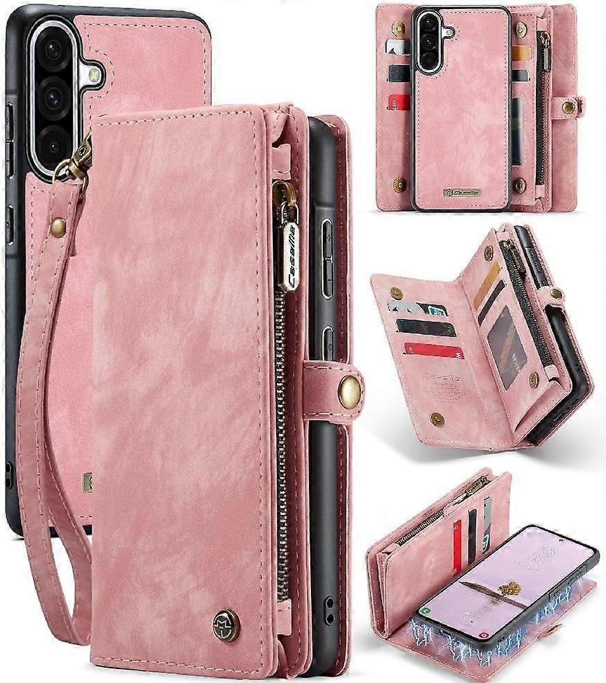 Case for Samsung Galaxy A36 5G Tpu Pc Handmade Leather Zipper Detachable Card Holder Wallet Cover Trifold with Strong Magnetic