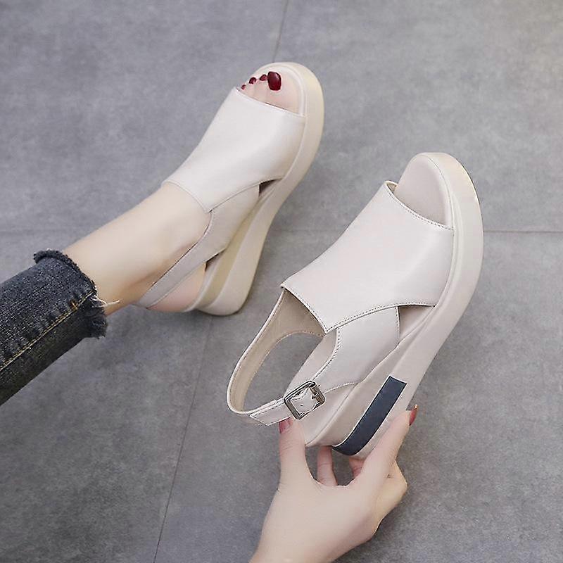 Summer New Outer Wear Back Empty One Word Buckle Sandals And Slippers Large Size High Heel Sandals For Women