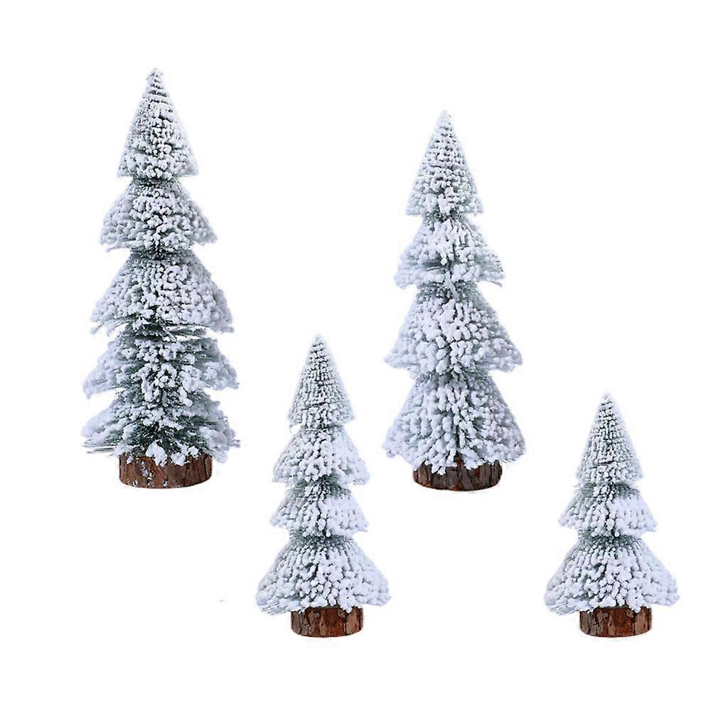 4Pcs Artificial Christmas Trees with Wood Base Handmade Table Centerpieces Tree