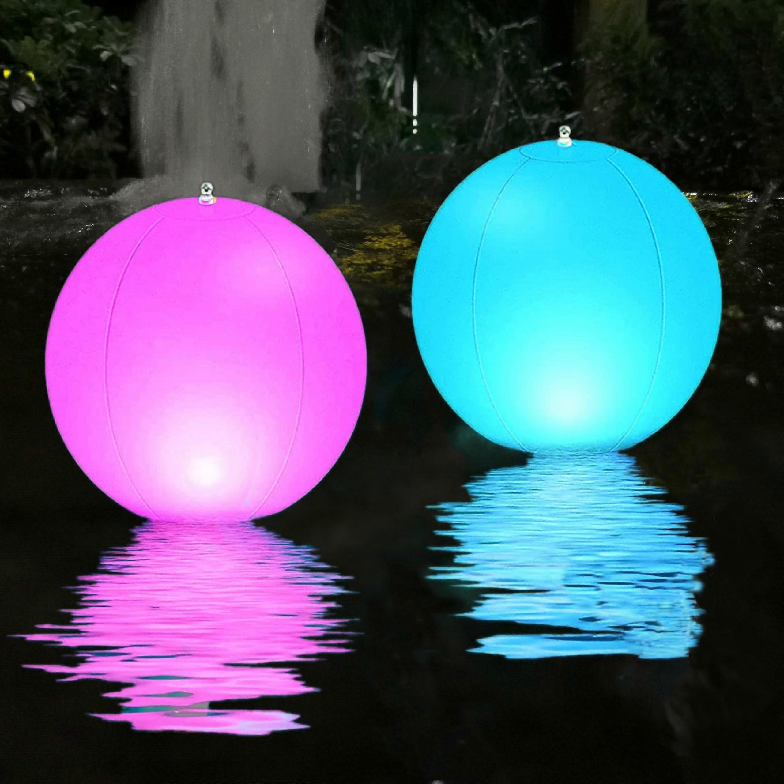 Floating Pool Lights Solar Powered 14 Inch Inflatable LED Balls with Remote Control Waterproof for Pool and Garden Decorations 2 Pack