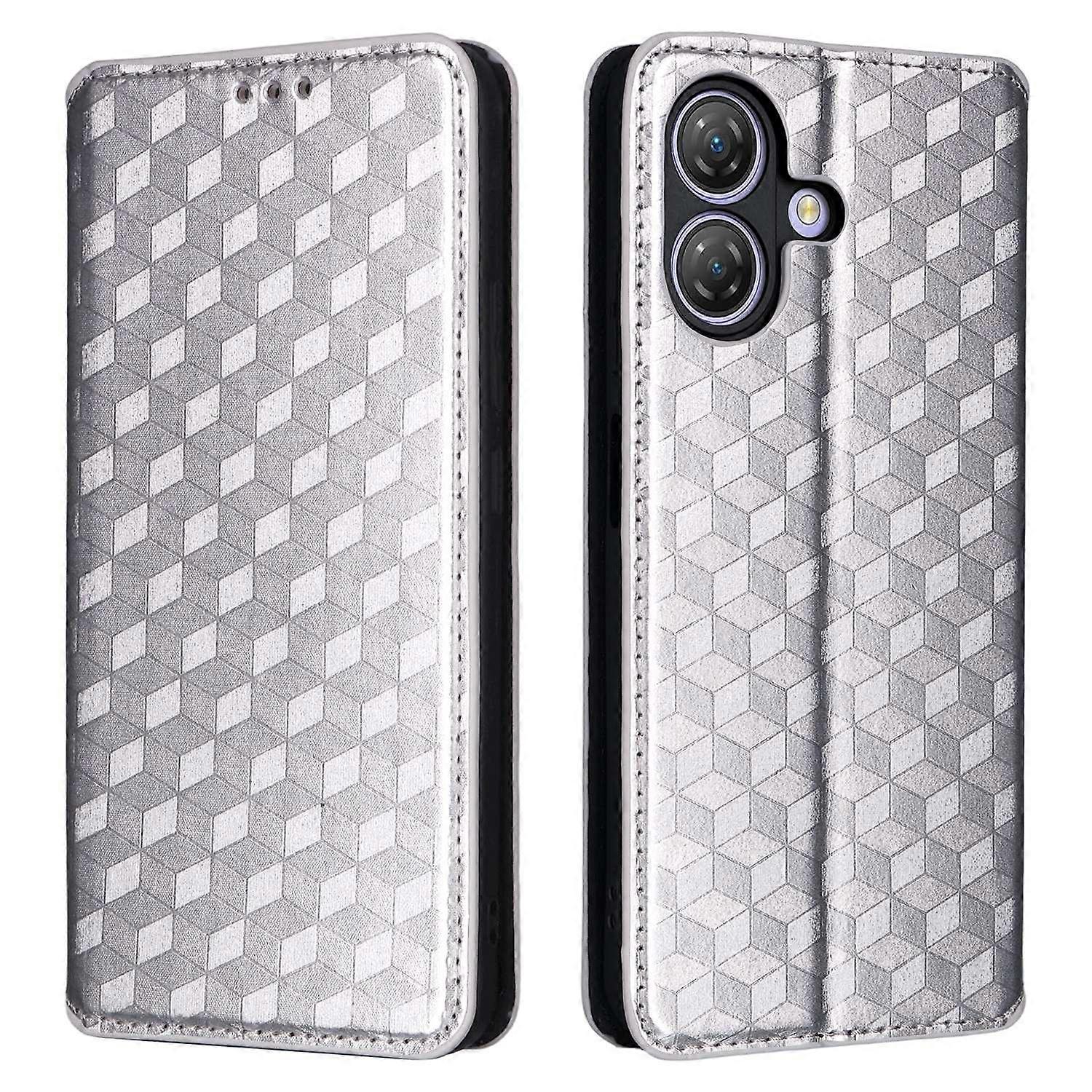 For Ulefone Note 21 Case Wallet Rhombus Imprinted Leather Phone Cover - Silver