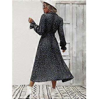 Women's Long sleeved Maxi Dress Stand up Neck Loose Casual Empire Waist  Dress with Pockets(Black L) | Fruugo UK