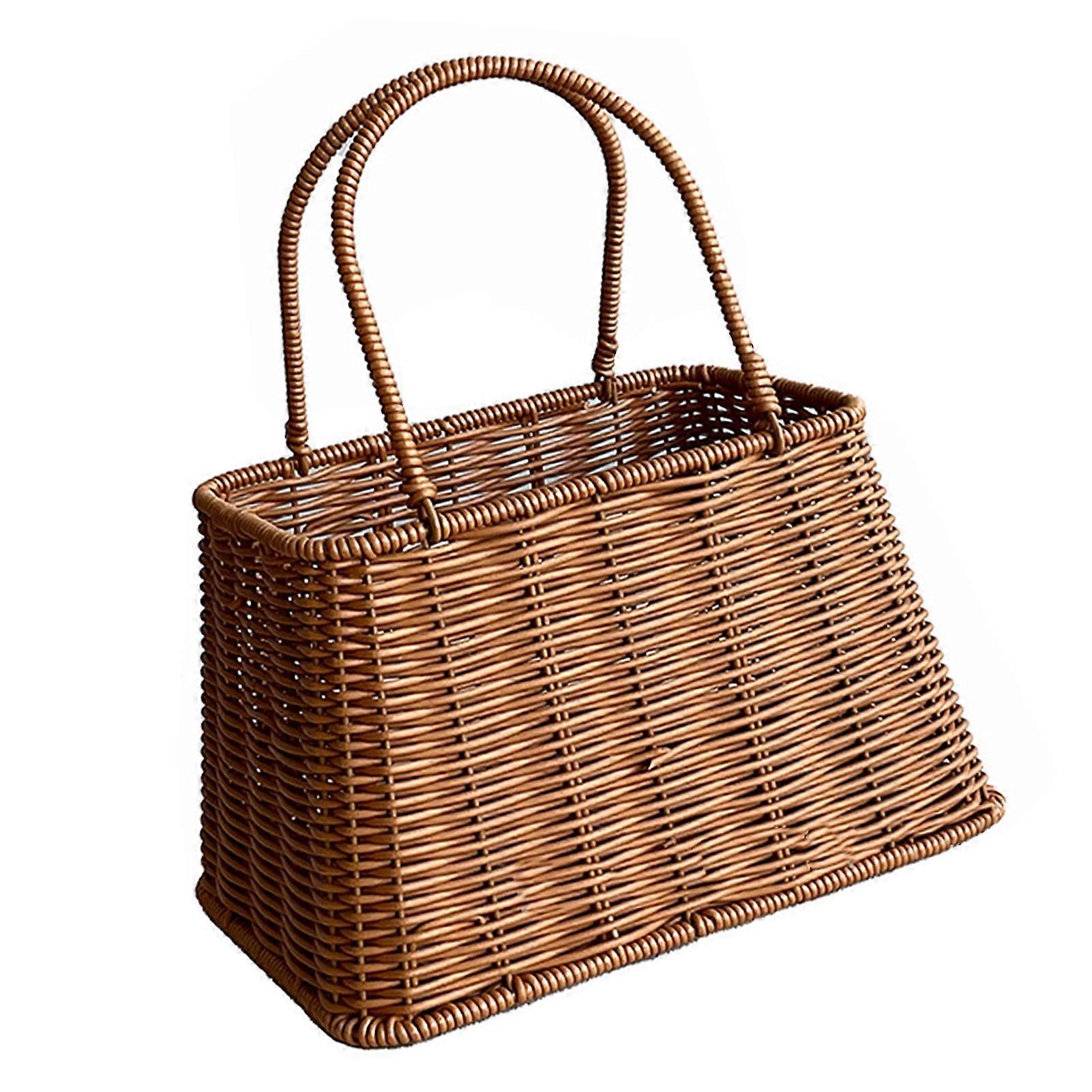 Rustic Plastic Imitation Rattan Picnic Basket with Handle
