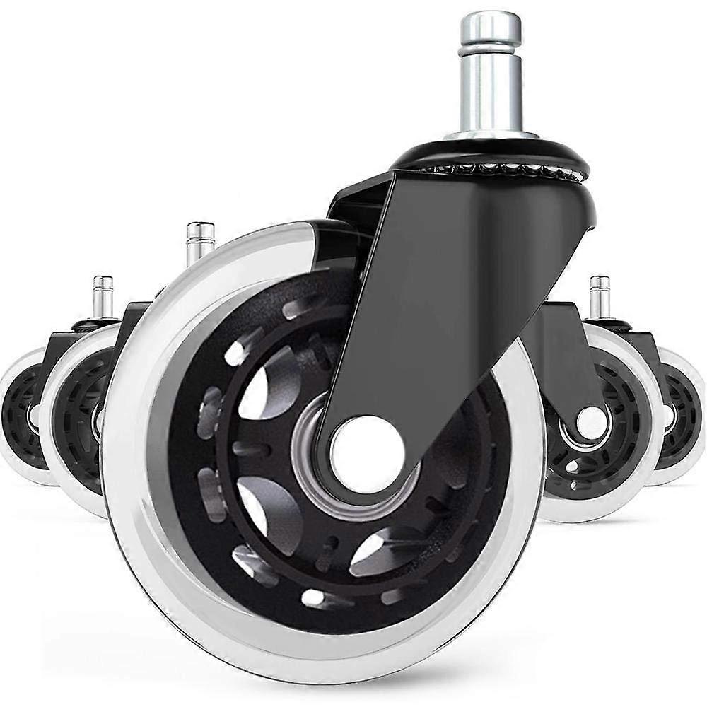 Office Chair Caster Wheels Set of 5 Safe for All Floors Including Hardwood 3' Rubber Replacement for Desk Floor Mats