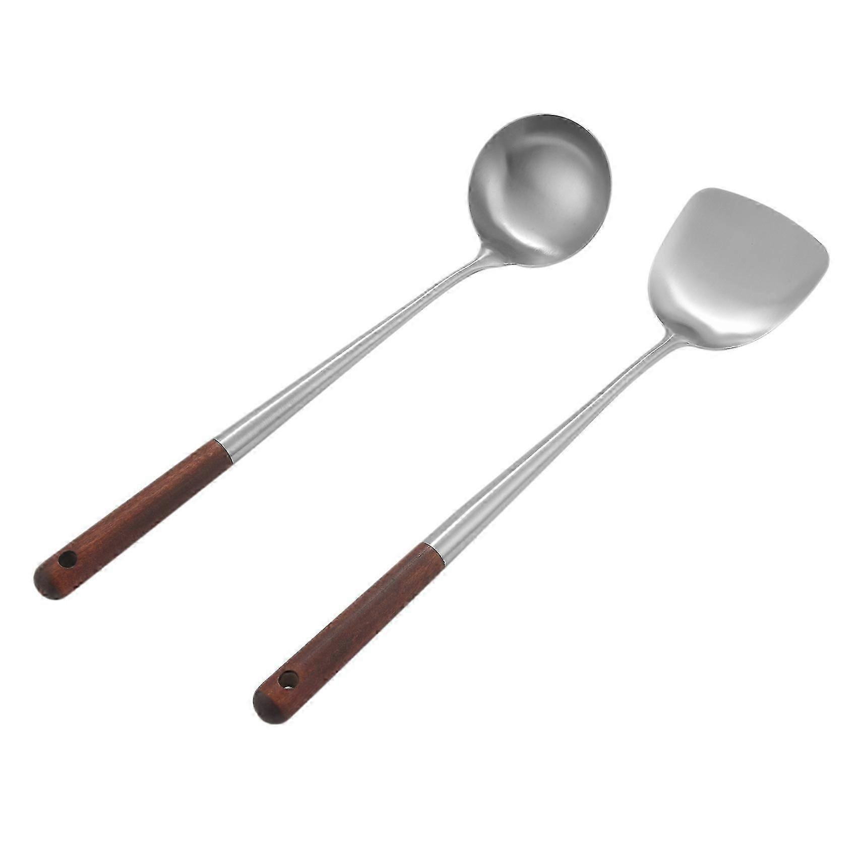 Conjunto de espátula e concha para wok, espátula de 17 polegadas para wok, espátula para wok de aço inoxidável