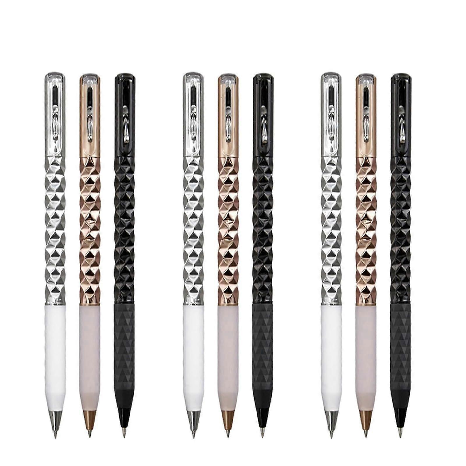 Crunchy Sensory Pen Set, 9-Piece Geometric Metal Crinkle Fidget Pens with Smooth Writing and Ergonomic Design for Journaling