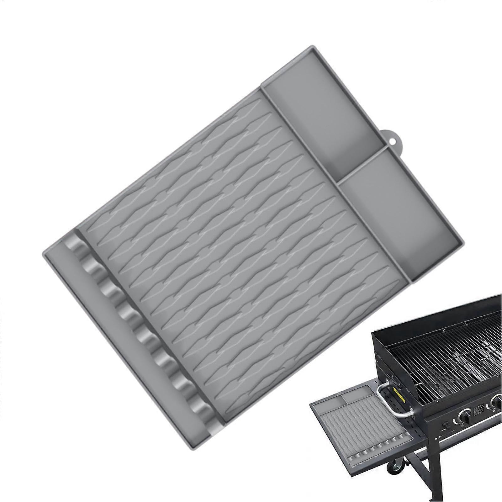 Griddle Side Shelf Matte Spatula Mats Outdoor Grills-Heat Resistant Mats With Drip Pad-Reusable Grilling Utensils Gray
