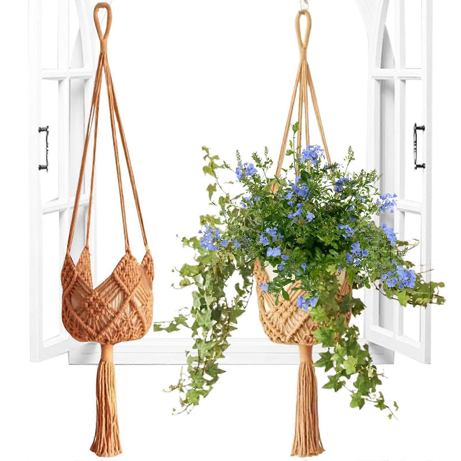 Makramee-kasviripustin, 2 kudottua köyttä, Boho-virkkaus, polyesteri, kodin sisustus, 88.9 cm