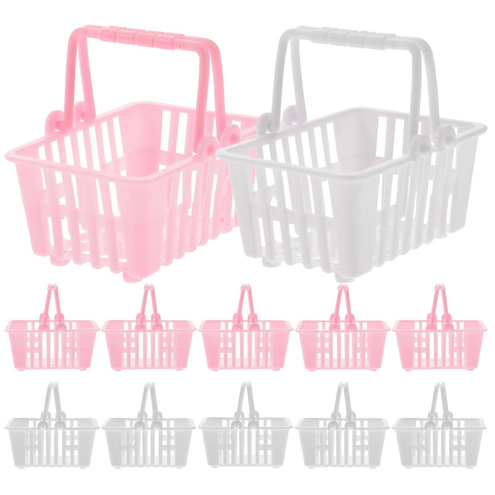 20pcs Mini Shopping Baskets for Pink White Supermarkets – Role Play, Desk Decor & Storage