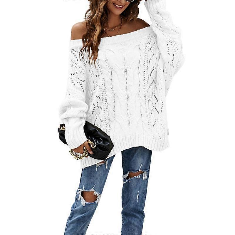 Women's Autumn and Winter One-Shoulder Loose Knit Solid Colour Pullover Sweater