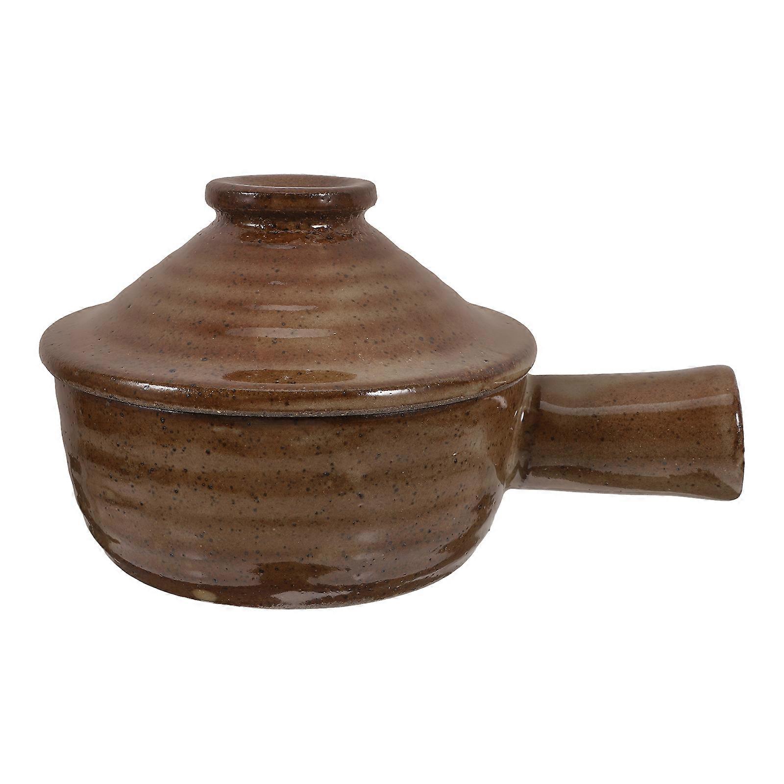 Brown Crude Pottery Casserole with Lid for Home Use Nonstick and Heat Resistant 1Pc