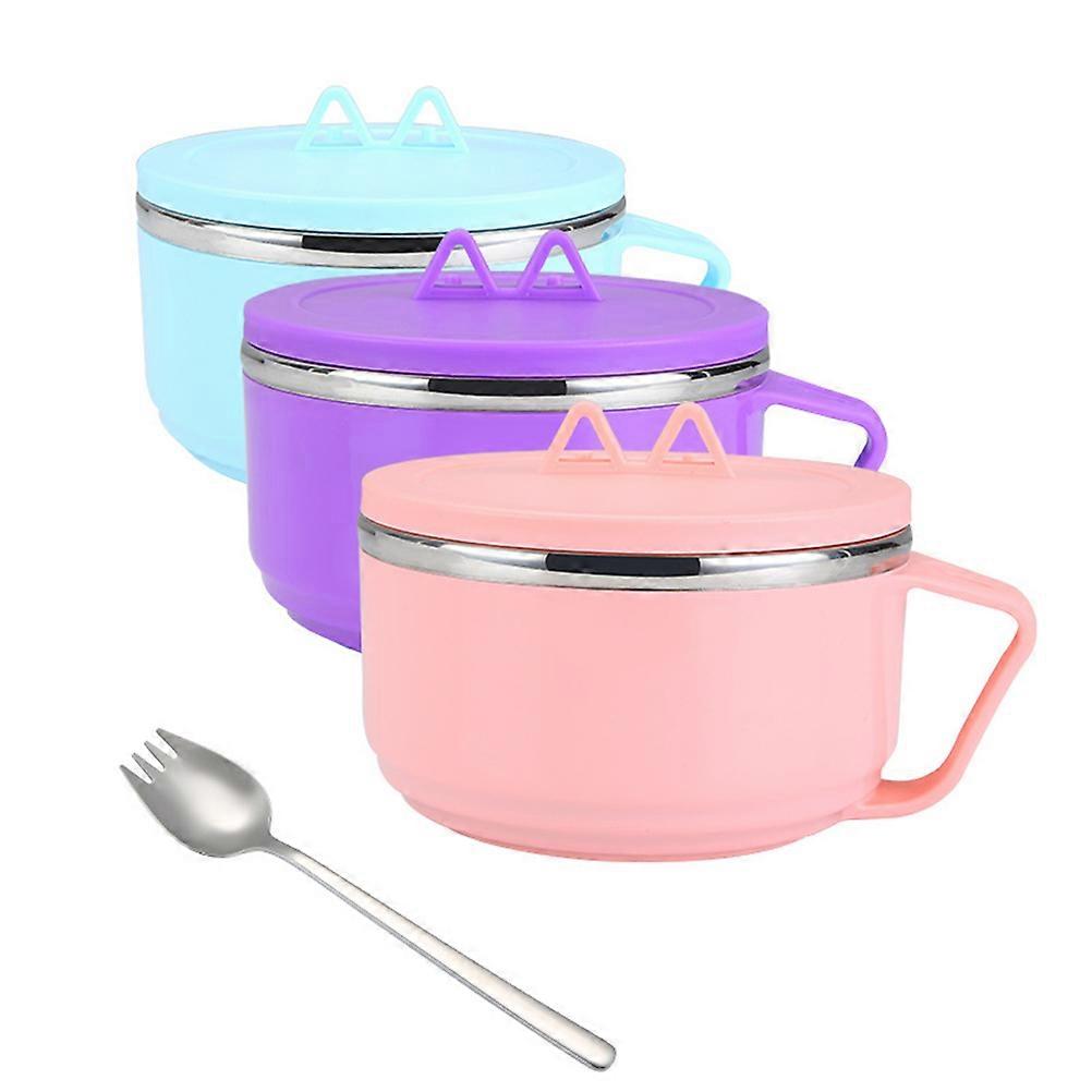 Stainless Noodle Bowl Double Layer Serving Bowls Instant Noodles Snack Storage Heat Resistant Square Shape Blue 1Pack