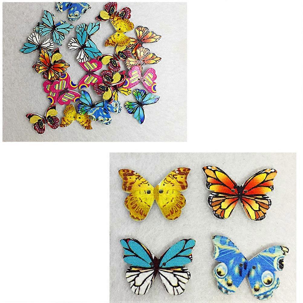 Ornamental Novelty Buttons Wooden Colorful Environmental Pattern Printed Diy Snaps Assorted Color 2.8x2cm Crafting Sewing Projects 50Pcs