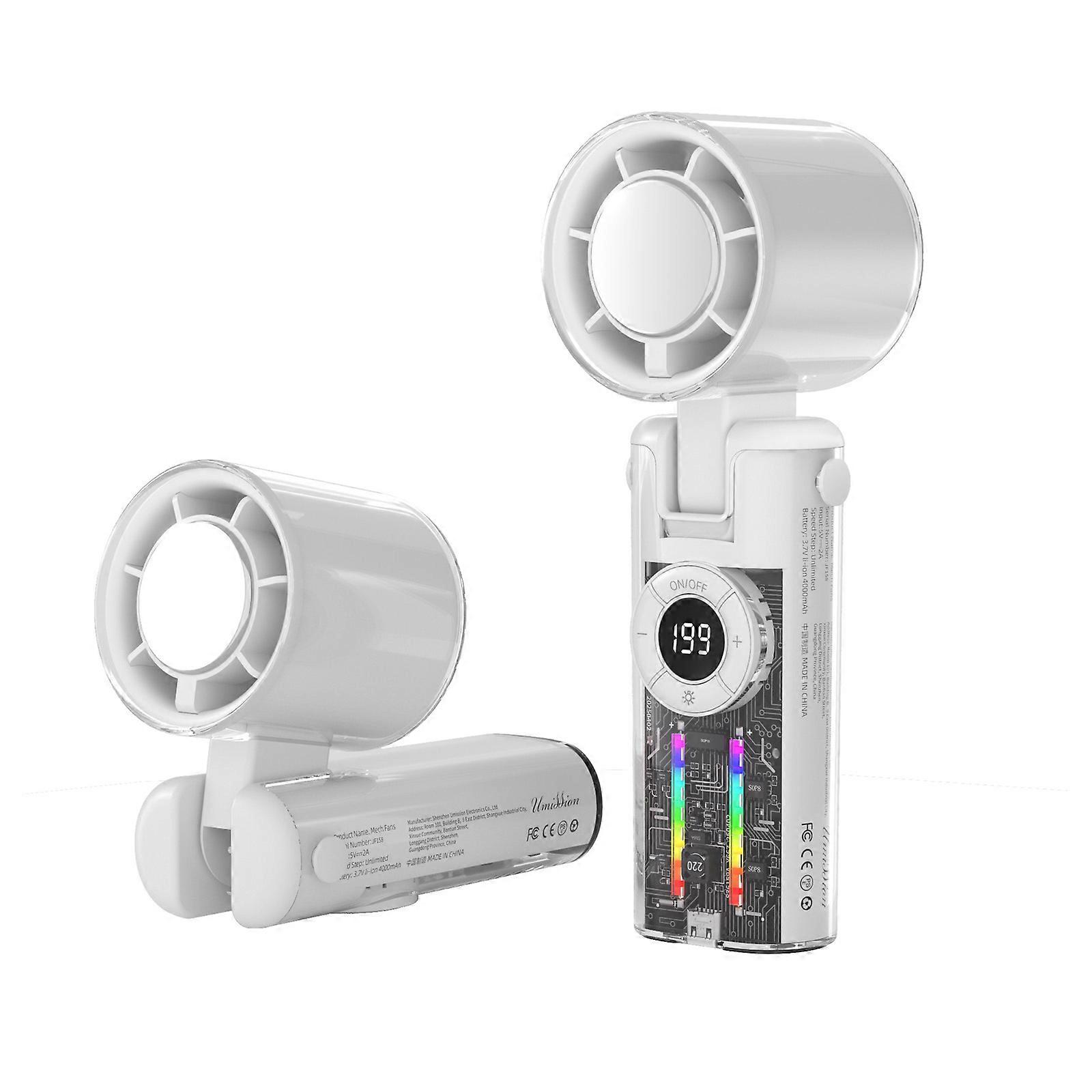 4000mAh USB Rechargeable Hand Fan  Design  Ice Cool  System   Quiet For Camping  Daily Use  White