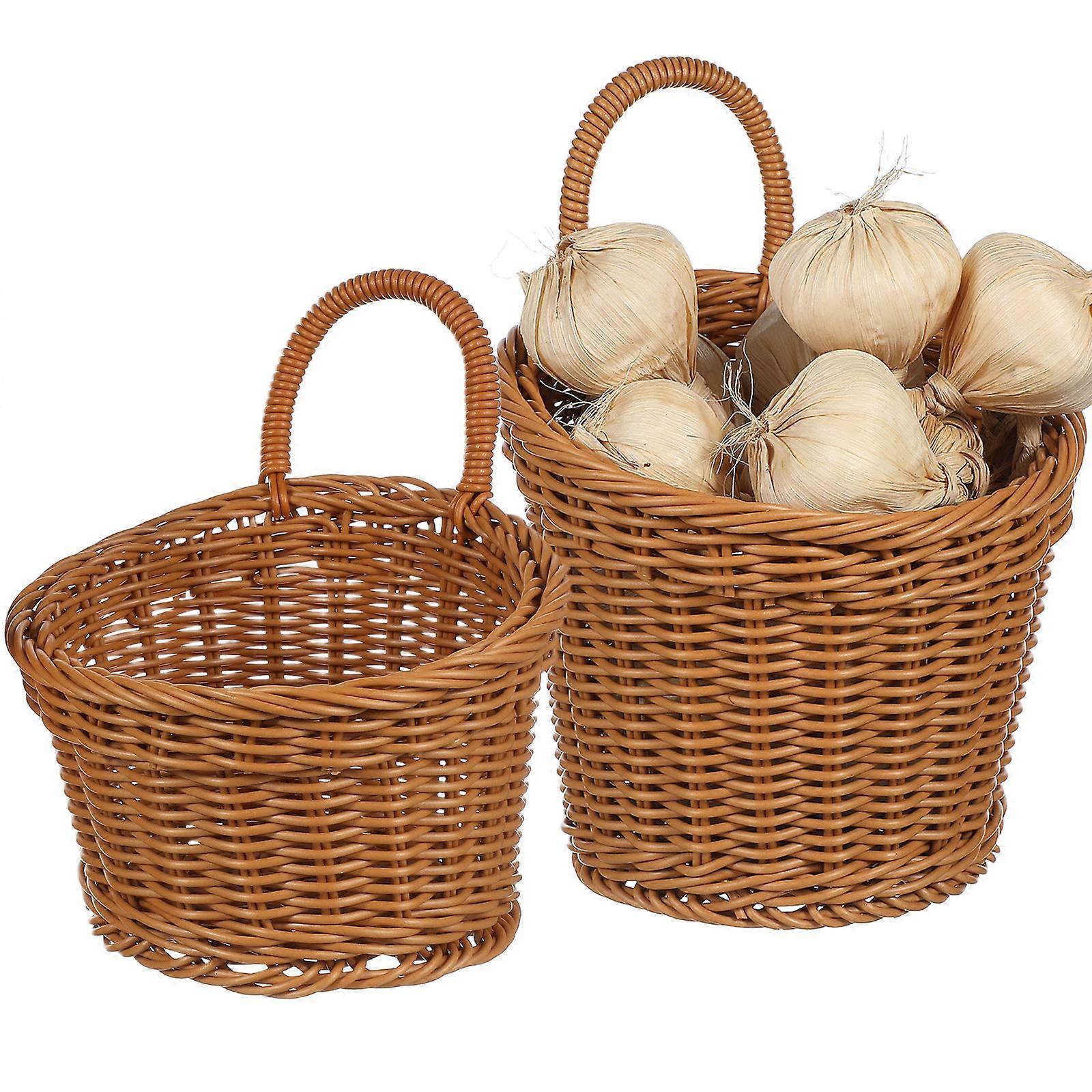 Hanging Wall Storage Baskets for Kitchen Plastic Woven Organizer for Fruits, Vegetables, Garlic, Ginger Space Saving Decorative Wall Mounted
