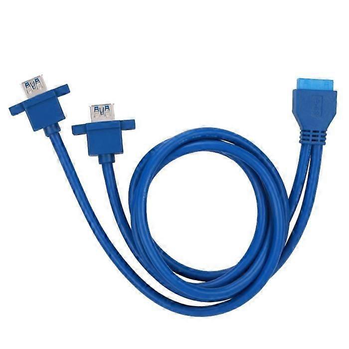 HURRISE USB mounting cable USB3.0 19PIN to 2AF front panel mounting cable with screw holes (0.8m)