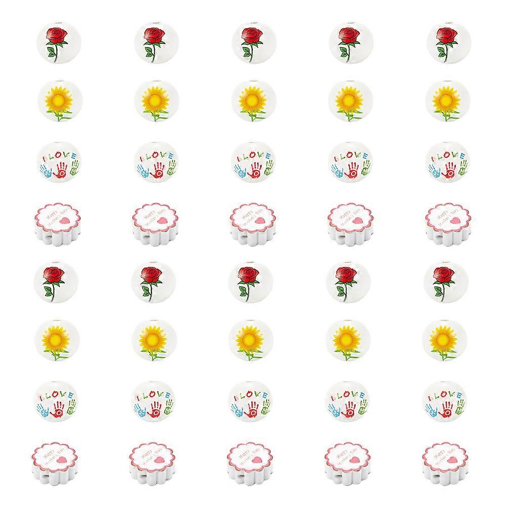 Mother's Day Diy Beads Wood Loose Beads Tassel Ornament Assorted Color 2cm Round Shape Random Style 40Pack